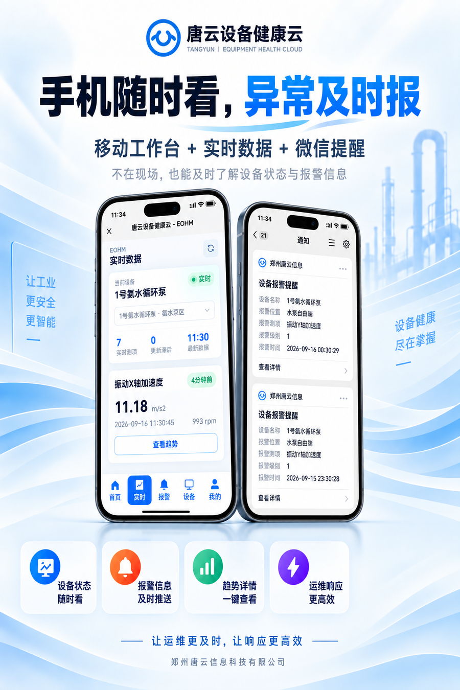 唐云设备健康云手机移动端和微信设备报警通知